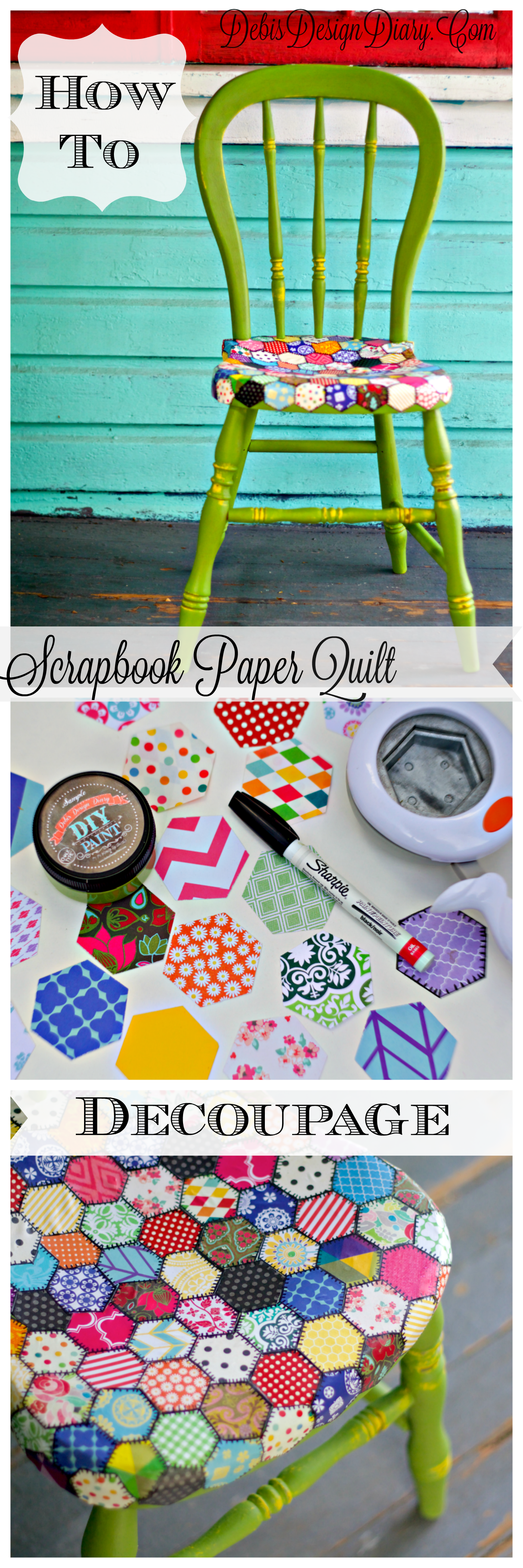 How to decoupage a quilt pattern with scrapbook paper